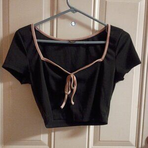 2/$10 Shein Babydoll Black Crop Top with Pink Trim Medium